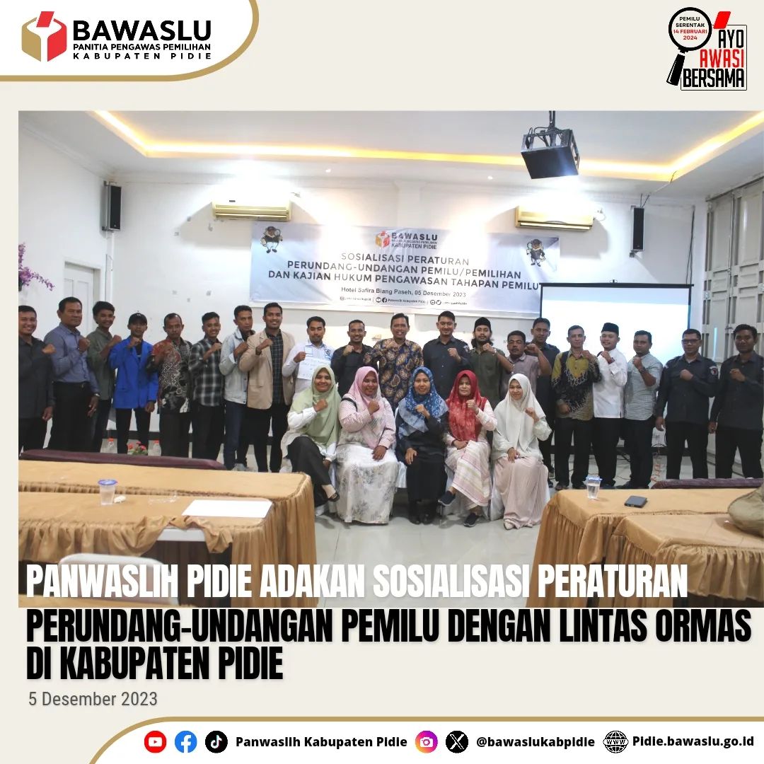 Panwaslih Pidie adakan Sosialisasi Peraturan perundang-undangan dengan lintas Ormas