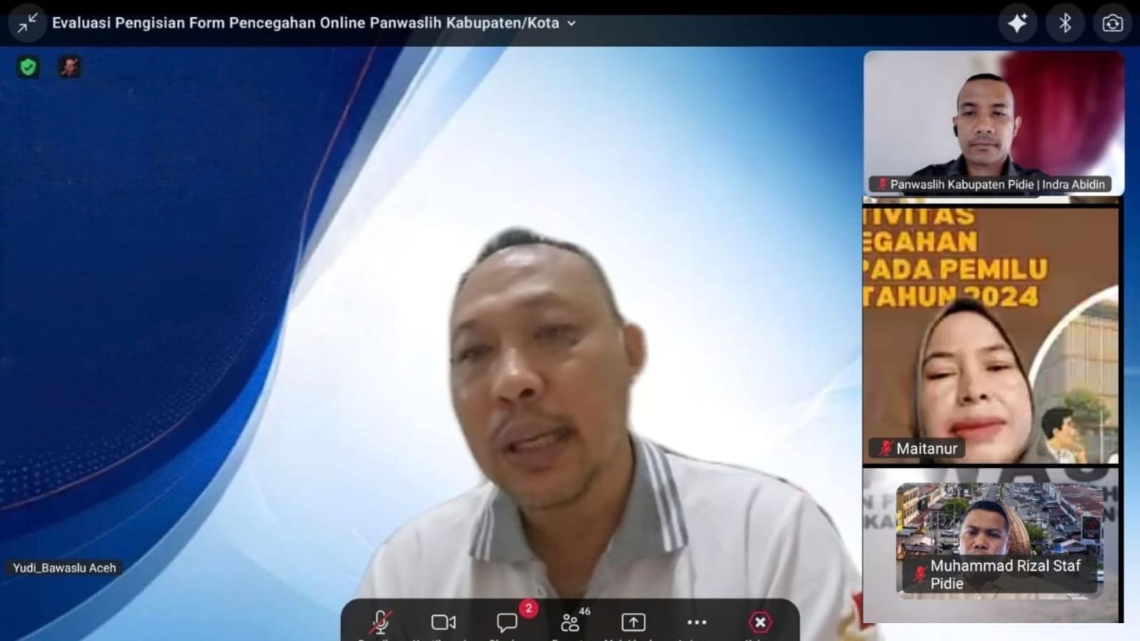 Bawaslu Kabupaten Pidie Ikuti Evaluasi dan Konsolidasi Pengisian Formulir Pencegahan Online